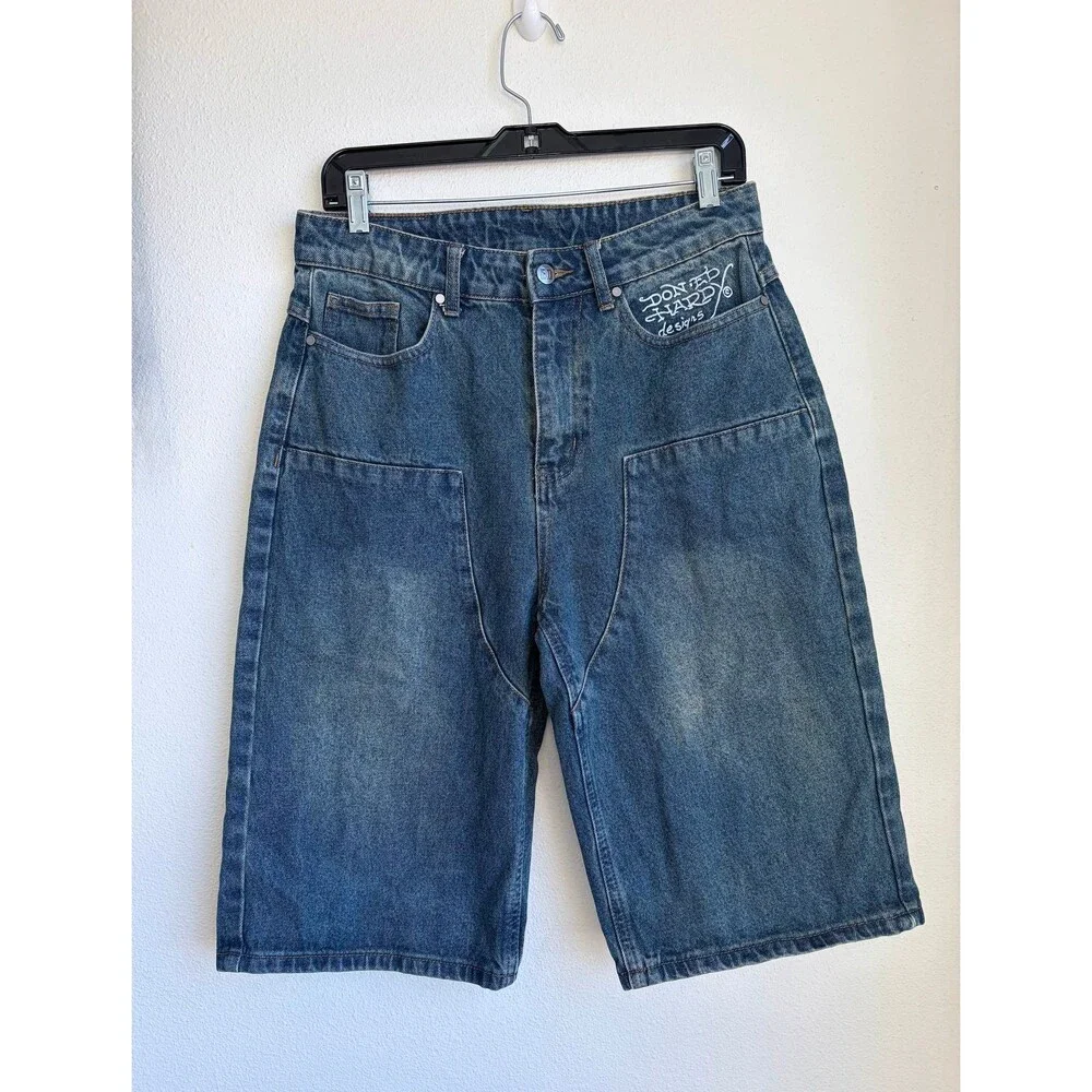NWOT Ed Hardy X Urban Outfitters 1971 Denim Jorts Baggy Skater Shorts Mens XS